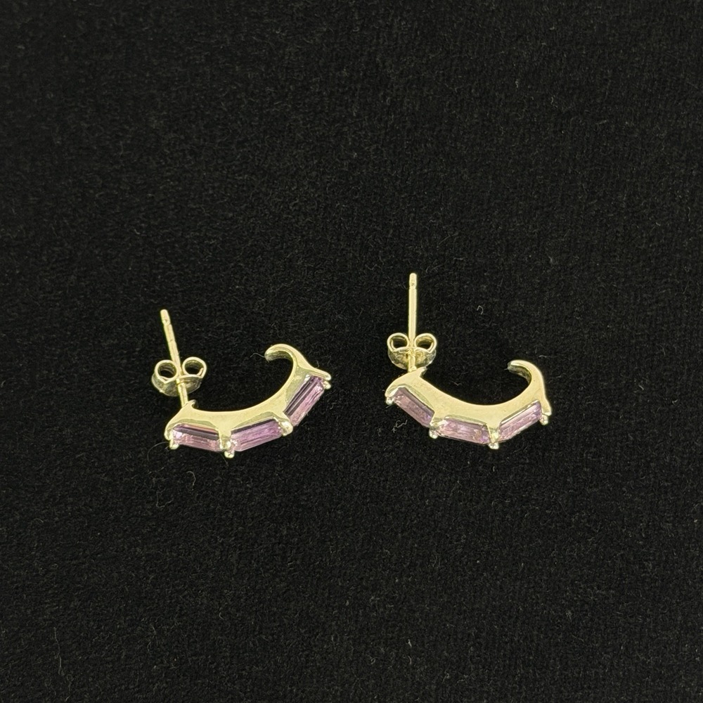 ADI Thailand Vermeil Sterling Silver Amethyst Earrings 925 Curved Light Purple
